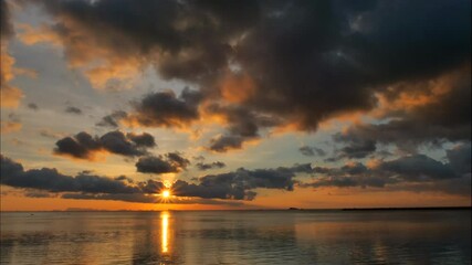 Wall Mural - awe, background, beach, beautiful, bright, calm, cloud, clouds, cloudscape, cloudy, coast, down, dramatic, dusk, epic, evening, fast, horizon, landscape, lapse, light, moving, nature, ocean, orange, o