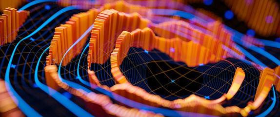 3d render of concept data visualization, collection, processing, and analysis information.