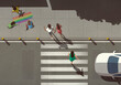 © fStop - View from above pedestrians crossing street by kids coloring rainbow on sidewalk