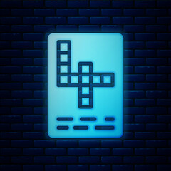 Poster - Glowing neon Crossword icon isolated on brick wall background. Vector