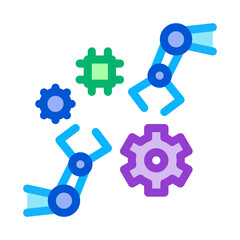 Sticker - robotic arm process of machine learning color icon vector illustration