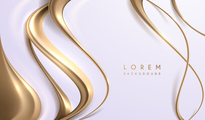Wall Mural - Abstract gold waved lines on white background
