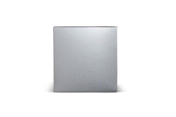 silver box mock-up isolated on white background. Blank packaging boxes