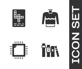 Poster - Set Book, Crossword, Processor with CPU and Sweater icon. Vector