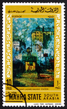 Postage Stamp Mahra State 1968 Saint-Lazare Railway Station, By Monet