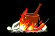Burning Mortar - Spicy Papaya Salad, Somtum or Somtam  in Thai name. Freehand Drawing vector illustration with layers of Traditional Famous dish in Thailand.