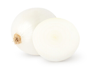 Wall Mural - Isolated onions. Whole and a half of white onion isolated on white background with clipping path