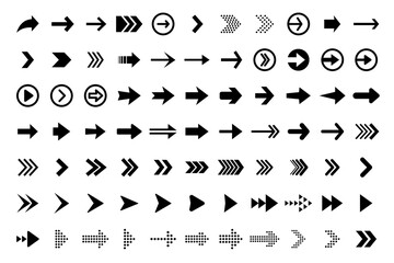 Fototapete - Black vector arrows collection. Arrow. Cursor. Arrow vector icon. Modern simple arrows. Collection different Arrows on flat style for web design or interface. Direction symbols - vector illustration