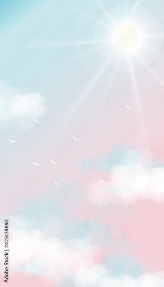 Sky in Pink and Blue Pastel Colour,Vector illustration of Sky with ...