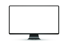 Trendy Realistic Thin Frame Monitor Mock Up With Blank White Screen Isolated. PNG. Vector Illustration	