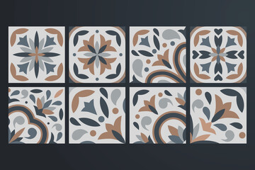 Wall Mural - Collection of 8 ceramic tiles in vintage style