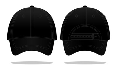 Wall Mural - Black baseball cap template with adjustable snap back closure vector on white background.