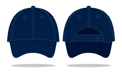Wall Mural - Blank navy blue baseball cap with adjustable snap back closure template on white background, vector file