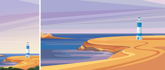 Wall Mural - lighthouse by the sea. beautiful landscape in vertical and horizontal orientation.
