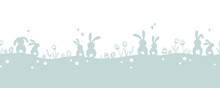 Cute Hand Drawn Horizontal Seamless Easter Design, Silhouette Design With Bunnies, Eggs And Flowers, Great For Web Banners, Wallpapers, Cards - Vector Design