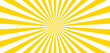 Sun ray vector  background. Radial beam sunrise or sunset light retro design illustration. Summer yellow explosion backdrop.