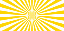 Sun Ray Vector  Background. Radial Beam Sunrise Or Sunset Light Retro Design Illustration. Summer Yellow Explosion Backdrop.