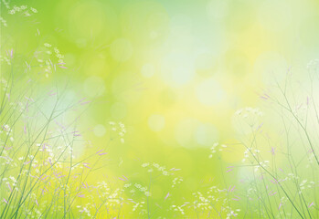 Wall Mural - vector summer, green, nature background, blossom flowers on bokeh background.