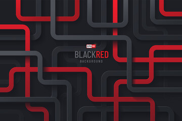 Wall Mural - Abstract red, grey and black geometric curve line overlap layers on dark background. Modern tech futuristic design. You can use for cover template, poster, banner web, Print ad. Vector illustration