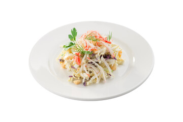 Wall Mural - Seafood salad with crab and cabbage isolated on white background