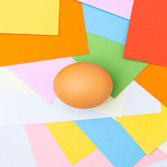 Wall Mural - Colorful paper cut layered and eggin the middle. Minimal Easter  background.