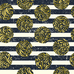 Aufkleber - Vintage Seamless Gold Floral Pattern in circle shapes and bold lines. Grunge Textured