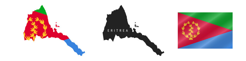 Wall Mural - Eritrea. Detailed flag map. Detailed silhouette. Waving flag. Vector illustration