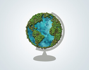 Wall Mural - Earth day concept. 3d eco friendly design.Earth map shapes with trees water and shadow. Save the Earth concept. Happy Earth Day, 22 April.