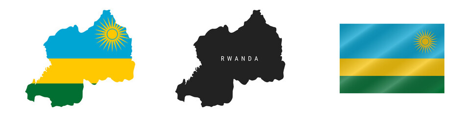 Wall Mural - Rwanda. Detailed flag map. Detailed silhouette. Waving flag. Vector illustration