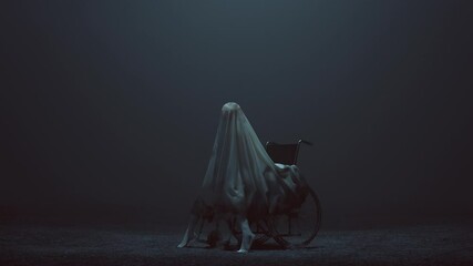 Wall Mural - Evil Spirit Sat in a Wheelchair in a foggy void 3d Illustration animation