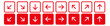 Set of 16 red arrow icons.