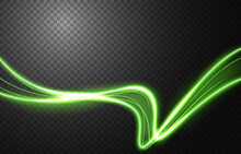 Abstract Light Speed Motion Effect, Green Light Trail. Vector Illustration