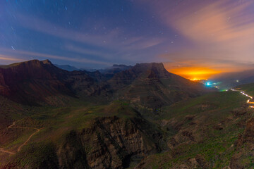 Wall Mural - Sunset view of Degollada de La Yegua viewpoint at Gran Canaria, Canary islands, Spain