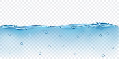 Poster - translucent water in light blue colors with air bubbles, isolated on transparent background. transpa