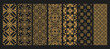 Set islamic oriental ornamental floral geometric arabesque seamless pattern. Golden east motif pattern on black background vector illustration