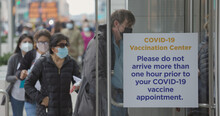 People Walking Into Mass Covid 19 Vaccination Site Place In New York City Javits Center