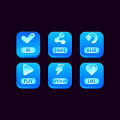 Wall Mural - set of square ice buttons with jelly icons for game ui asset elements vector illustration