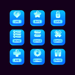 Wall Mural - collection set of square ice buttons with jelly icons for game ui asset elements vector illustration