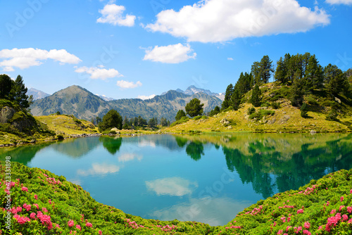 Fototapeta Pireneje  piekny-krajobraz-gorski-w-narodowym-rezerwacie-przyrody-neouvielle-lac-de-bastan-inferieur-francuskie-pireneje