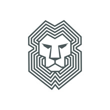 Wise Geometric Lion Head With A Maze As The Mane - Line Art Big Cat Logo Design Vector