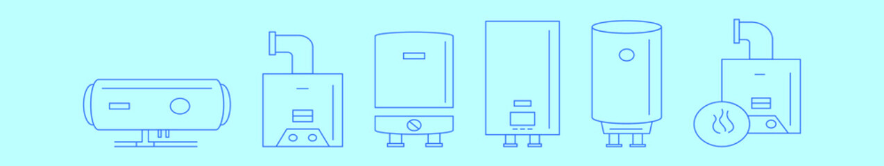 Wall Mural - set of boiler cartoon icon design template with various models. vector illustration isolated on blue background