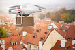 Drone with a package.  Unmanned delivery concept	