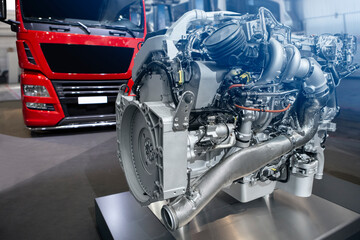 Poster - Disassembled engine at a truck repair service	
