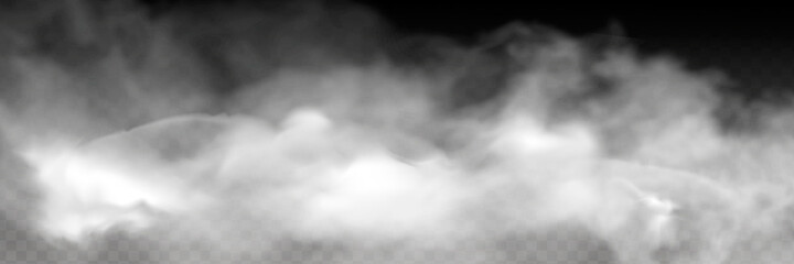 Transparent special effect stands out with fog or smoke. White cloud vector, fog or smog.