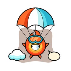 Wall Mural - fire mascot cartoon is skydiving with happy gesture