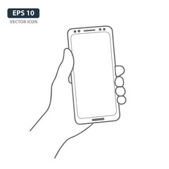 hand with mobile phone line art. hand holding mobile icon. hand holding smartphone icon isolated on 
