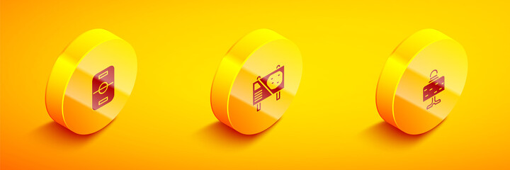 Sticker - Set Isometric Hockey table, Amusement park billboard and Magic ball on icon. Vector