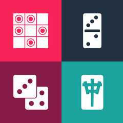 Sticker - Set pop art Mahjong pieces, Game dice, Domino and Board game of checkers icon. Vector