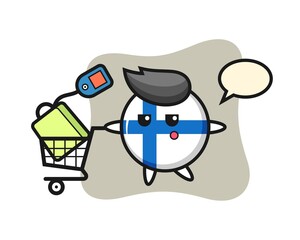 Poster - finland flag badge illustration cartoon with a shopping cart