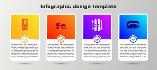 Sticker - Set Meteorology thermometer, Snowmobile, Ski and sticks and goggles. Business infographic template. Vector